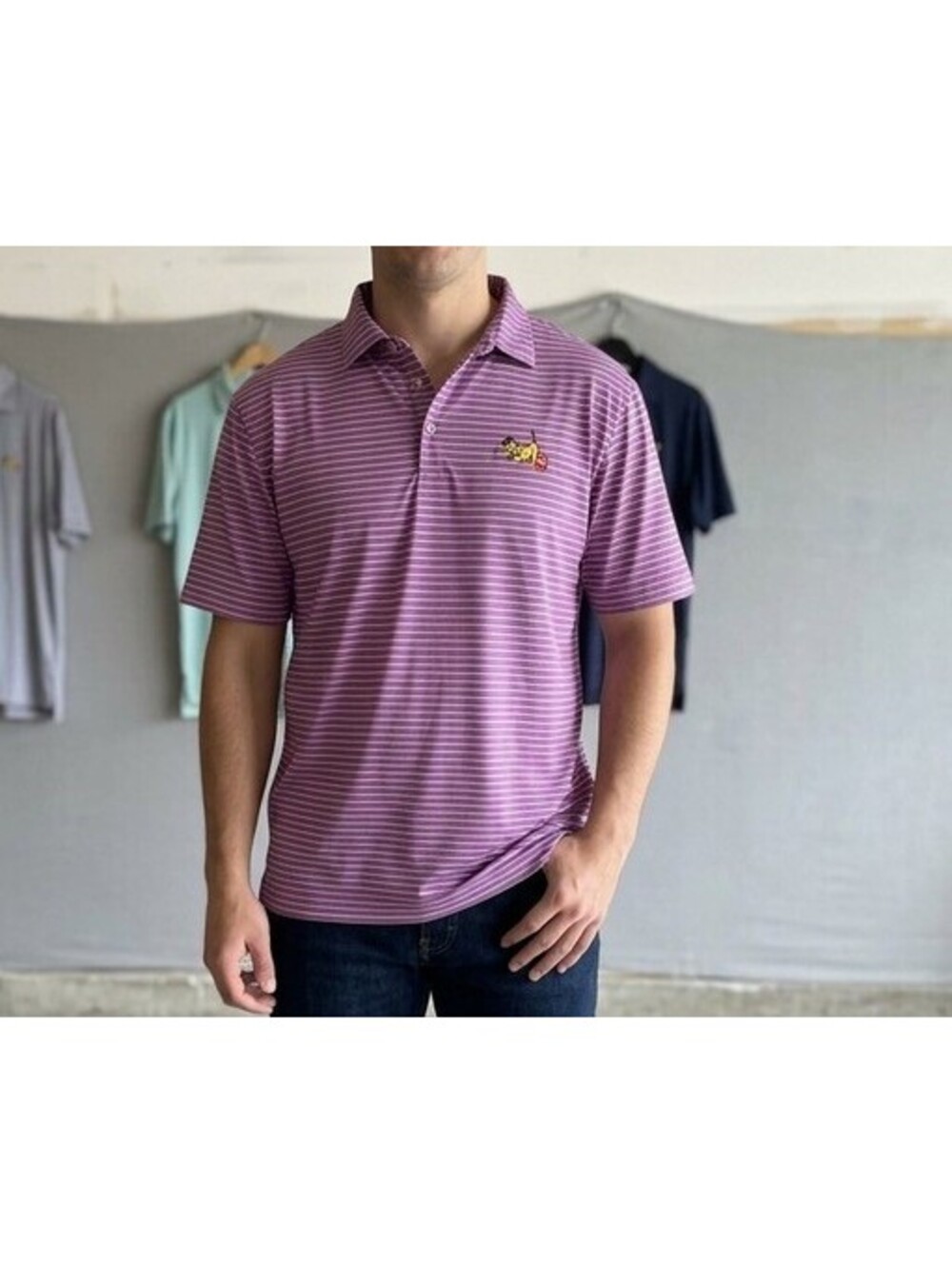 Peter Millar Summer Comfort Men’s Purple/White Striped Polo Shirt Logo L